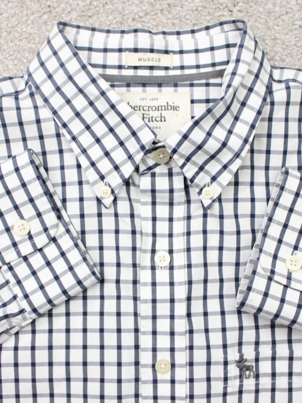 Abercrombie & Fitch Shirt Mens XL Blue/White Muscle Fit Long Sleeve Y2K Moose